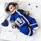 Newborn gift: Knitted jumpsuit with hood blue grey, Gift for newborn, Cheboksary,  Фото №1