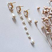 Украшения handmade. Livemaster - original item Trio earrings with zircons and pearls. Handmade.