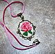pendant, necklace, pendant with rose, embroidery rose, embroidery jewelry, jewelry with a rose, big rose