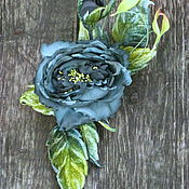 Цветы из кожи роза-брошь  "Кофейный аромат"