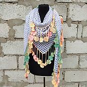 Аксессуары handmade. Livemaster - original item Openwork shawl with colored fringe. SHAWL FLOWER FIELDS.. Handmade.