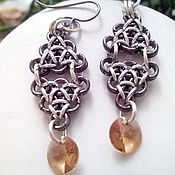 Украшения handmade. Livemaster - original item Chain maille earrings "Liona", brass, niobium, Swarovski crystals. Handmade.