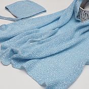 Stole knitted scarf for women from kid mohair bluish-gray stole