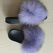 Обувь ручной работы handmade. Livemaster - original item Purple Arctic fox fur flip-flops. Handmade.