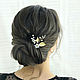 Flower hairpin with leaves,pearls,rhinestones, Hair Decoration, Leninogorsk,  Фото №1