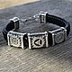 Men's Leather Charm Bracelet with Silver Beads, Braided bracelet, Moscow,  Фото №1