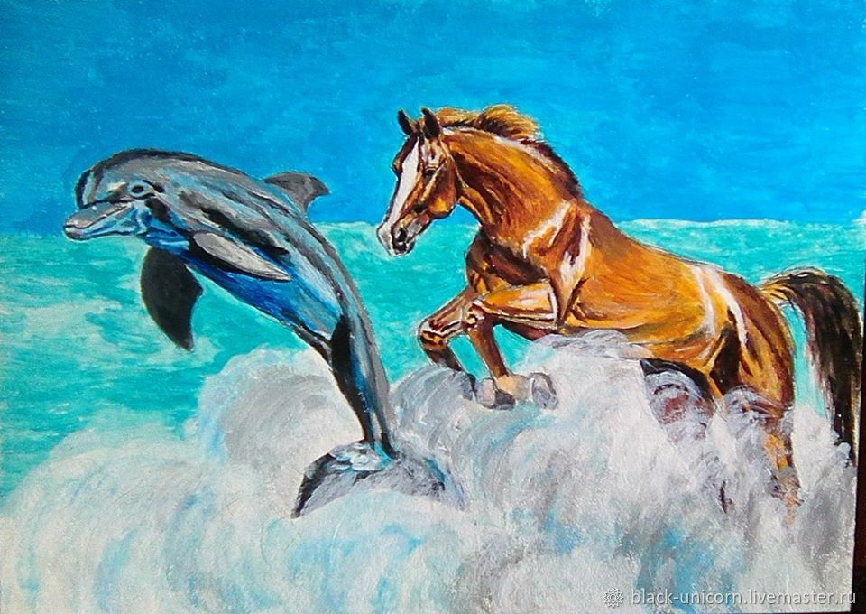 Картина 6 букв. Кит лошадь. Конь и кит. Лошадь рисунок мелками стихия воды. Картина двойная картина одинарная Сток воды.