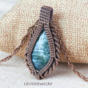 Бохо кулон с серафинитом, медная подвеска wire wrap. Maria. Кулон ручной работы - Ярмарка Мастеров Кулон ручной работы. Ярмарка Мастеров - ручная работа Бохо кулон с серафинитом, медная подвеска wire wrap. Handmade.