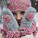 Melange knitted Snood warm hat mittens(pink olive), Mittens, Ekaterinburg,  Фото №1