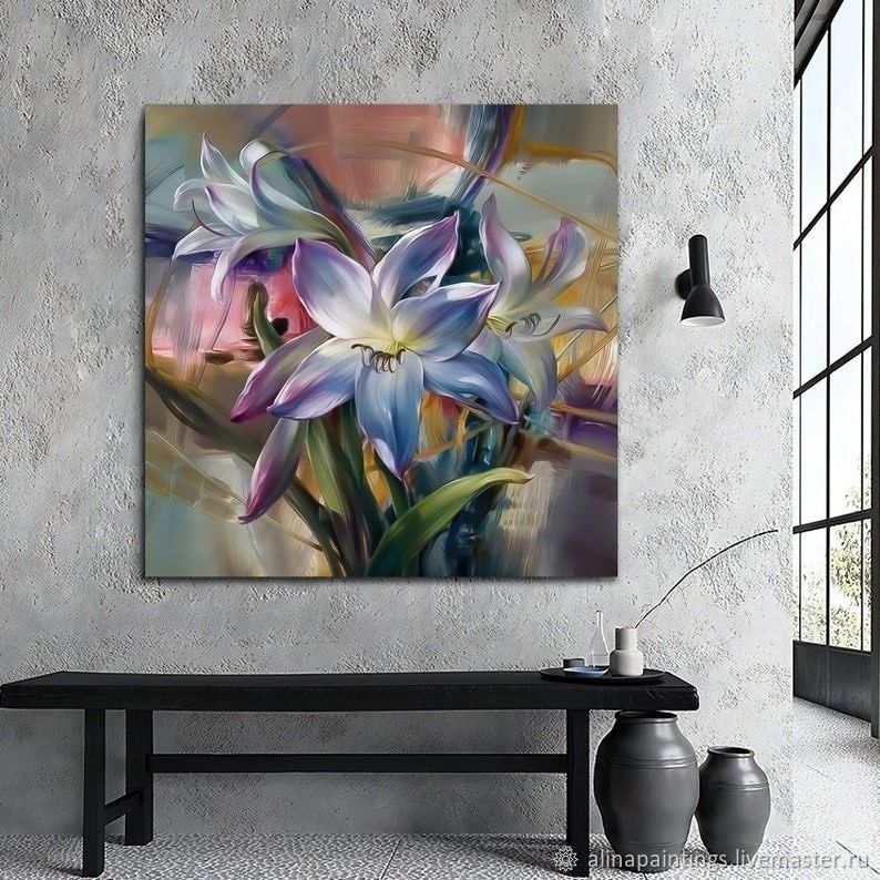 Картина маслом лилии Интерьерные картины на заказ Живопись цветы в ...