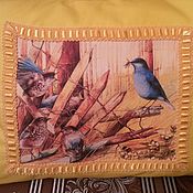 Декоративная льняная подушка "Красная птица"