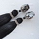 Clip 'Sweet Black Elegant' silk, Swarovski crystals, Clip on earrings, St. Petersburg,  Фото №1