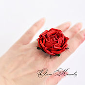 Украшения handmade. Livemaster - original item Red rose ring made of genuine leather as a gift. Handmade.