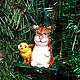 Ёлочная ватная игрушка Кот и Цыпа Новогодний сувенир, Елочные игрушки, Санкт-Петербург,  Фото №1