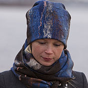 Комплекты головных уборов: шапка и шарф валяные"Lake"