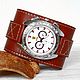 Wristwatch on Dark Red Brown Wide Leather Bracelet, Watches, St. Petersburg,  Фото №1