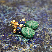 Украшения handmade. Livemaster - original item Earrings India with carved emeralds and sapphires, brass, drops, green.. Handmade.