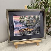 Картины и панно ручной работы. Ярмарка Мастеров - ручная работа Painting embroidered with a cross A house by the water. Handmade.