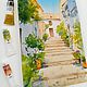 Southern landscape Painting with a green street of Greece and steps, Pictures, Moscow,  Фото №1