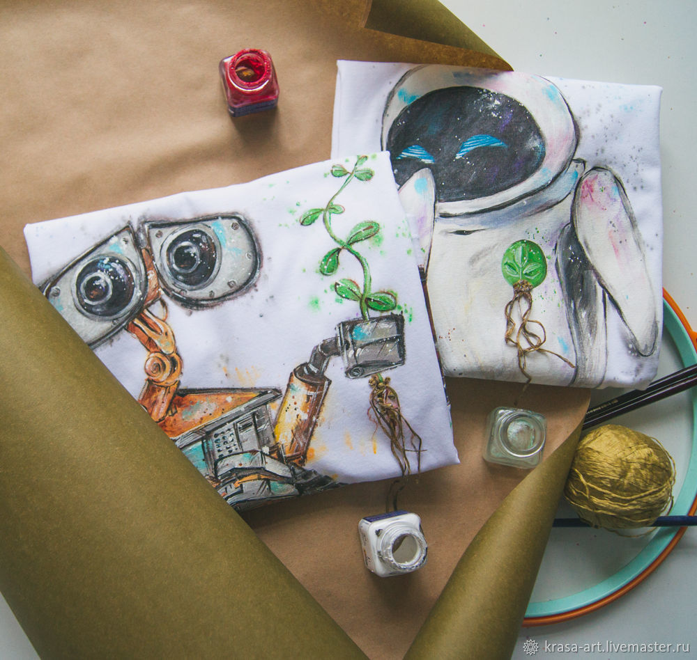 Парные футболки Валли и Ева заказать на Ярмарке Мастеров