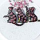 Брошь Чёрная Кошка с цветами Красивая деловая брошь Розовые цветы, Брошь-булавка, Сальск,  Фото №1