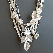 Украшения handmade. Livemaster - original item Necklace leather White Meadow handmade with flowers genuine leather. Handmade.