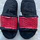 Sheepskin flip-flops with python skin red. Flip flops. Warm gift. Online shopping on My Livemaster.  Фото №2