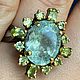 Кольцо с аквамарином 9ct и хризолитами. Кольца. GoldenFlower. Интернет-магазин Ярмарка Мастеров.  Фото №2