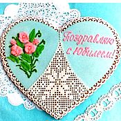 Сувениры и подарки handmade. Livemaster - original item Gingerbread Heart with a bouquet of roses.Gingerbread Valentine. Gingerbread Birthday. Handmade.