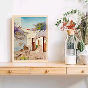 Картины и панно handmade. Livemaster - original item Painting with a southern landscape courtyard Painting with flowers watercolor brown. Handmade.