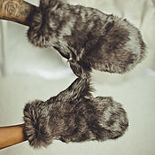 Аксессуары handmade. Livemaster - original item Rabbit fur mitten in grey. Handmade.