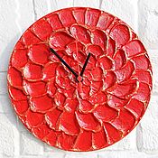 Для дома и интерьера handmade. Livemaster - original item Red Wall Clock Volumetric Flower Silent. Handmade.