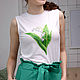 White women's t-shirt lilies of the valley sleeveless, summer t-shirt knitted, T-shirts, Novosibirsk,  Фото №1