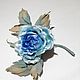 Order Brooch-pin: Blue rose silk. silk fairy tale. Livemaster. . Brooches Фото №3
