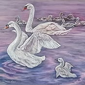 Картины и панно handmade. Livemaster - original item Swan Art Bird Painting White Swan Lake Violet Swan Family Art. Handmade.