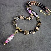 Украшения handmade. Livemaster - original item Beautiful necklace / sautoir with natural rhodonite and agate pendant. Handmade.