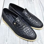 Обувь ручной работы handmade. Livemaster - original item Men`s loafers made of genuine crocodile leather, dark blue color.. Handmade.