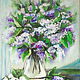 Painting lilac Flowers in a vase Oil on Canvas still Life with lilac flowers, Pictures, Moscow,  Фото №1