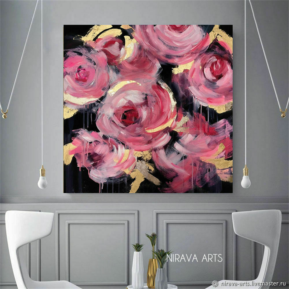 Картина розовые розы 80x80 картина большие цветы, Картины, Краснодар,  Фото №1