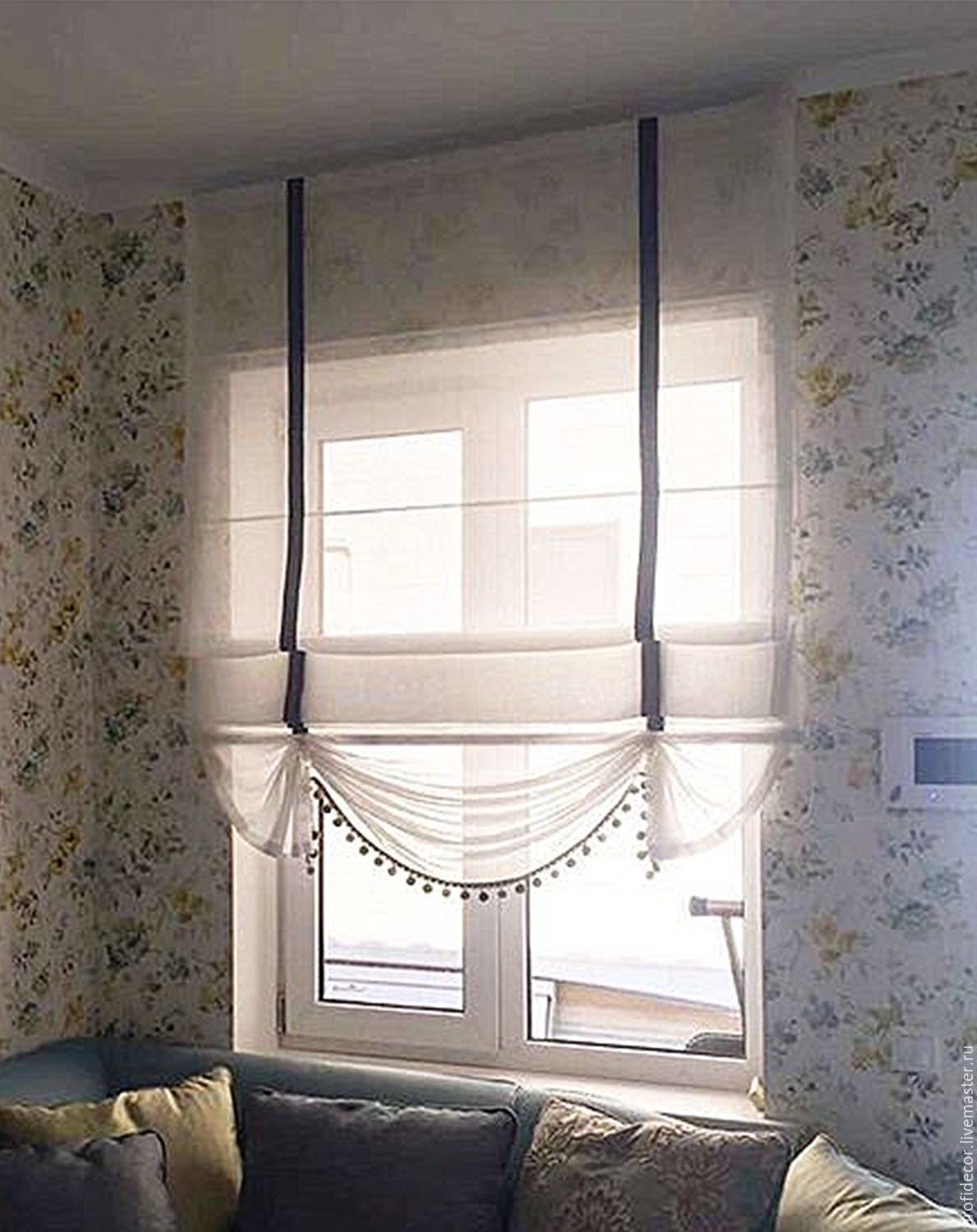 Римская штора из тюля Flax Melody, белая купить в интернет-магазине Topcurtains
