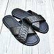 Slippers made of genuine python leather, in dark blue color!