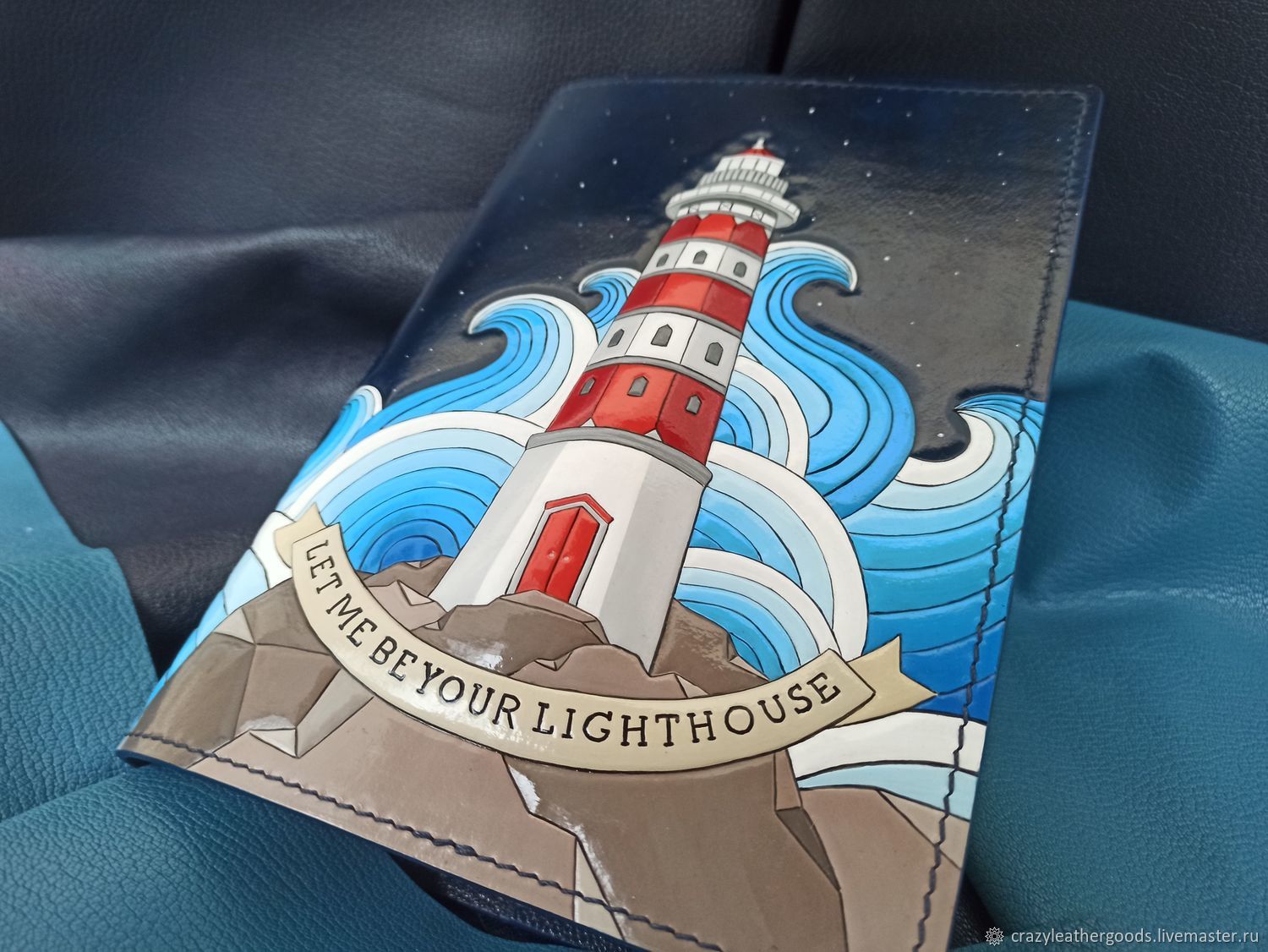 Mayak 'Lighthouse' diary with embossed and painted a5 leather, Diaries, St. Petersburg,  Фото №1