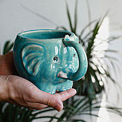 Набор из двух ярких кружек для чая и кофе , керамика ручной работы