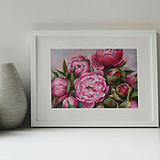 Картины и панно handmade. Livemaster - original item Pink Peonies Pastel Painting (olive grey flowers). Handmade.