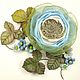 Morning Valley Of The Forget-Me-Nots. Brooch-flower is made of fabric and genuine leather, Brooches, St. Petersburg,  Фото №1