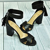 Обувь ручной работы handmade. Livemaster - original item Genuine python leather sandals in black.. Handmade.