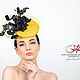 Желтая вечерняя шляпка с кружевом "Танец бабочек". Шляпы. Анна Андриенко (Головные уборы). Интернет-магазин Ярмарка Мастеров.  Фото №2