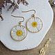 Earrings with daisies. Earrings with real flowers. Earrings. OrlovaResinJewelry. My Livemaster. Фото №4