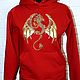Red sweatshirt with embroidery gold dragon hoodie with dragon. Sweatshirts. Beaded jewelry by Mariya Klishina. Online shopping on My Livemaster.  Фото №2