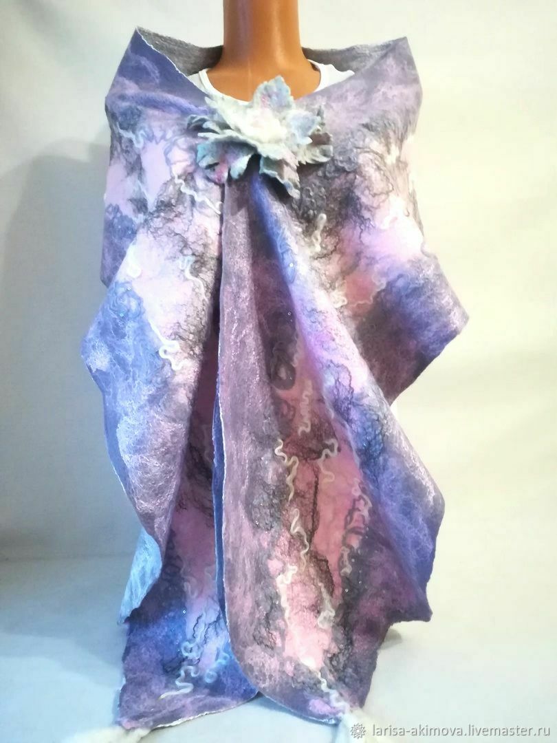 Gentle dreams felted scarf made of silk and wool, size 30 x 220 cm, Scarves, Berdsk,  Фото №1
